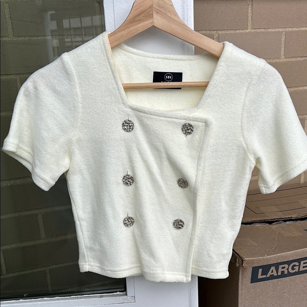 Cream Asymmetrical Short Sleeve Blouse